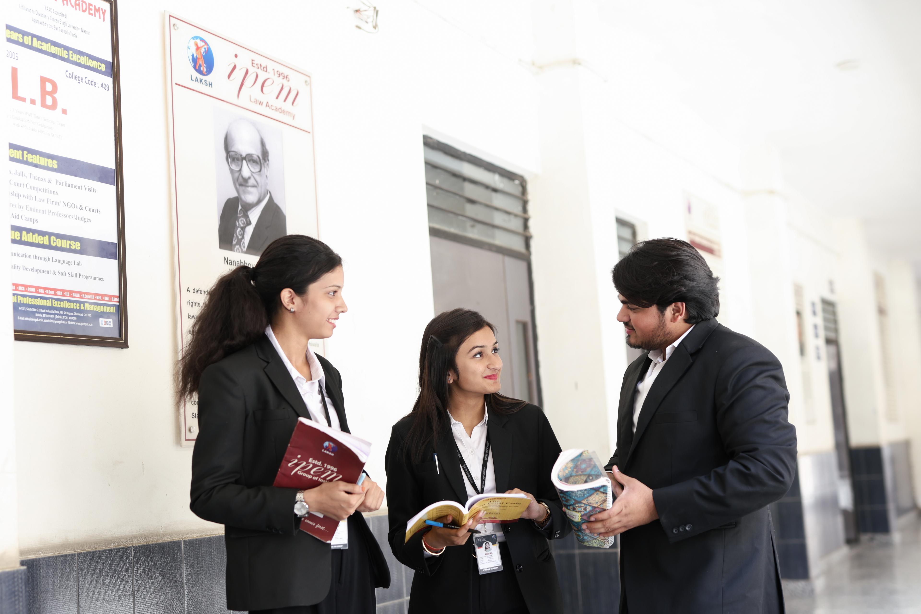 Law students discussing on campus